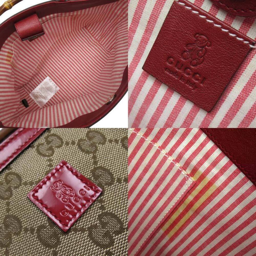 Gucci GG Bamboo Handbag Brown Red Canvas Patent Leather - Picture 3 of 3